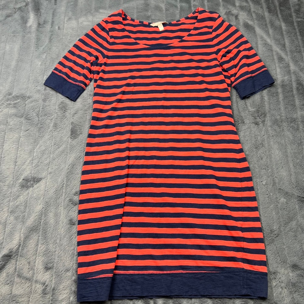 Banana Republic Womens Red Navy Blue Striped Cotton T-Shirt Dress Size S RN54023